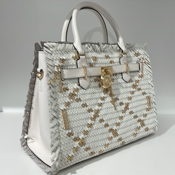 Michael Kors Hamilton white leather woven satchel bag - Picture 4 of 7